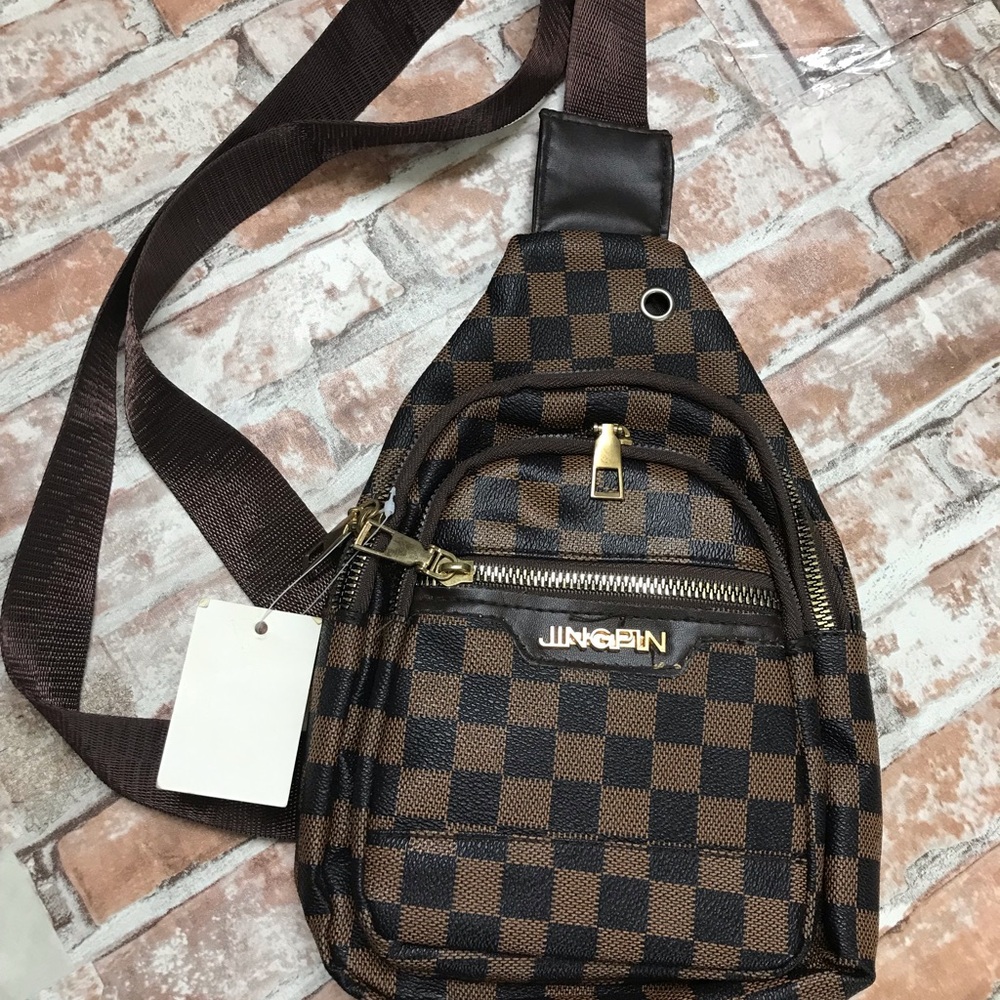 Brown Checkered UNISEX SLING Bag BROWN COLOR - Picture 3 of 7